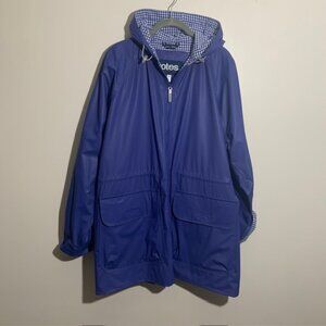 Totes Blue Hooded Coastal Granny Gorpcore Rain Jacket Gingham Lining - Size M